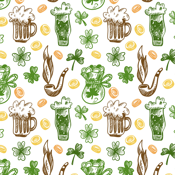 Hand-Drawn St Patrick Icons and Symbols seamless PBR texture preview