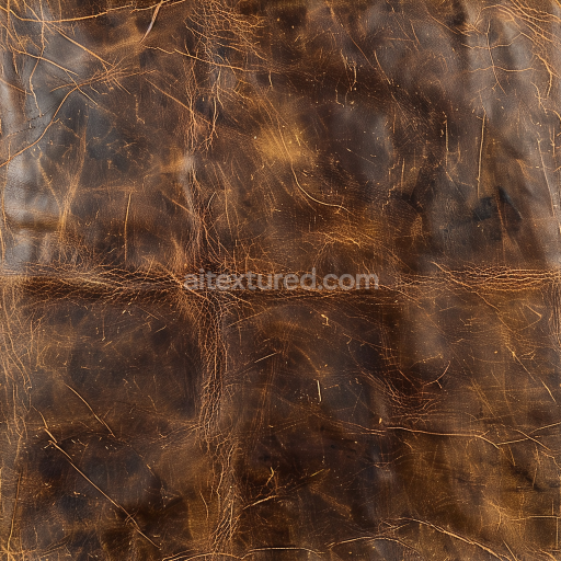 Seamless 3D PBR Texture of Vintage Distressed Brown Leather with Natural Cracks and Patina