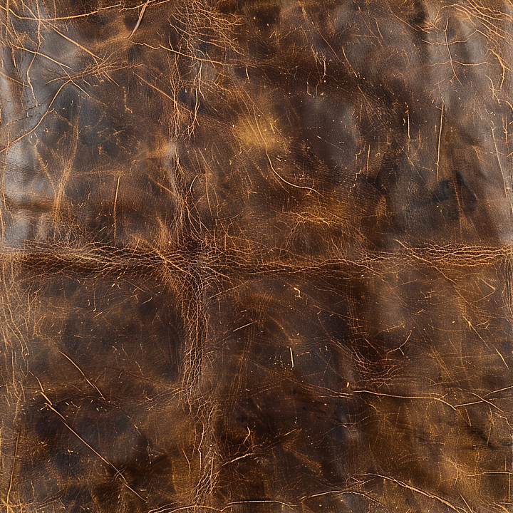 Vintage Distressed Brown Leather with Natural Cracks and Patina seamless PBR texture preview