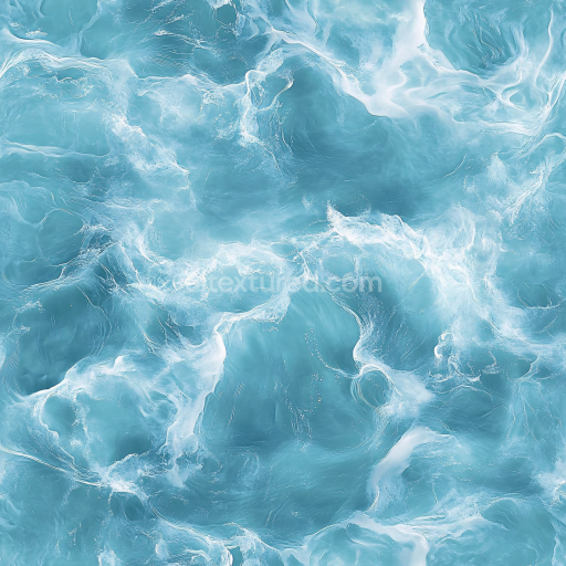 Seamless 3D Water PBR Texture Featuring Turbulent Ocean Surface with White Foam