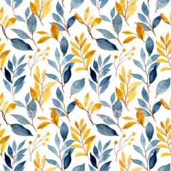Pattern Bundle - Seamless 3D Pattern PBR Texture Featuring Watercolor Blue and Yellow Leaf Motifs texture preview