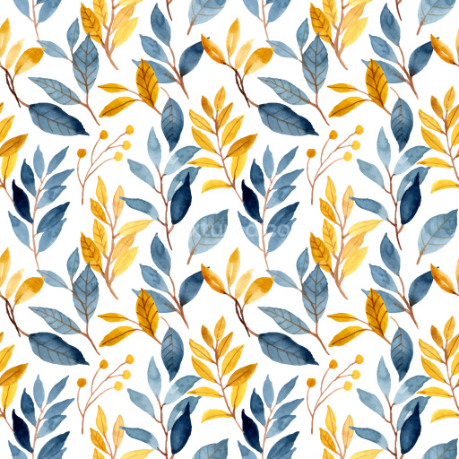 Pattern Bundle - Seamless 3D Pattern PBR Texture Featuring Watercolor Blue and Yellow Leaf Motifs texture preview