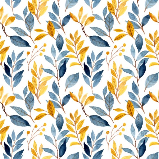 Pattern PBR Texture Featuring Watercolor Blue and Yellow Leaf Motifs seamless Pattern Bundle PBR texture