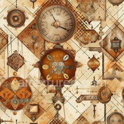 seamless Seamless 3D PBR Texture of Vintage Scrapbook with Antique Clockwork and Aged Paper texture 8k free download PBR