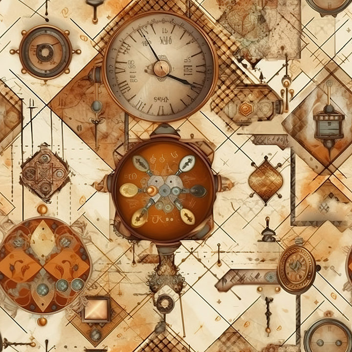 Vintage Scrapbook with Antique Clockwork and Aged Paper seamless PBR texture preview