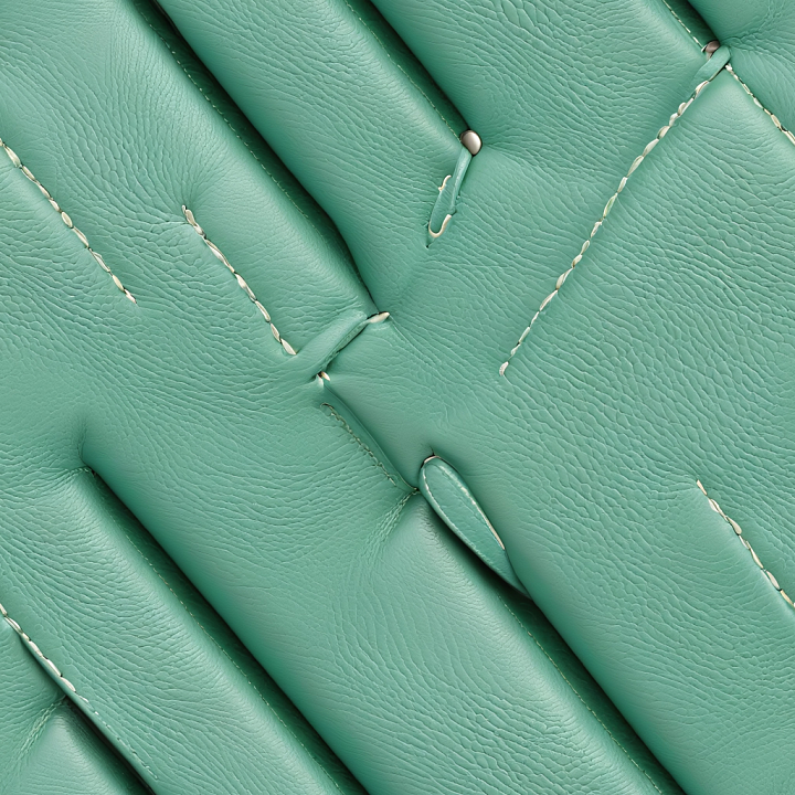 Quilted Teal Leather Upholstery with Fine Grain and Stitched Seams seamless PBR texture preview