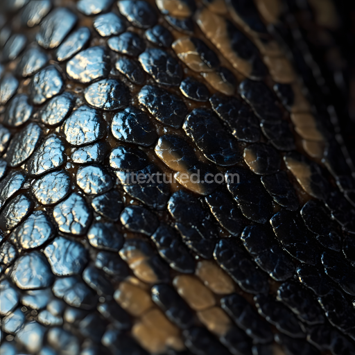 Seamless 3D reptile skin PBR texture with reflective glossy scales and detailed scale pattern