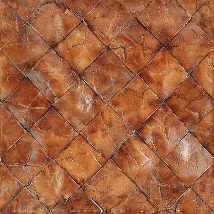 Cracked Vintage Brown Leather with Quilted Pattern seamless PBR texture preview