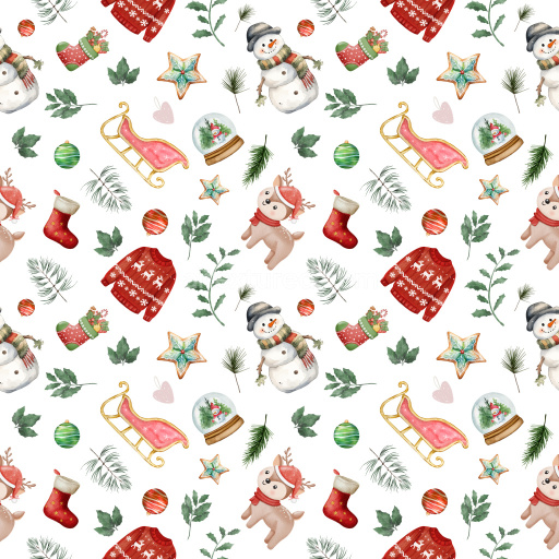 Pattern Bundle - Seamless 3D Pattern PBR Texture Featuring Watercolor Christmas Motifs in Soft Colors texture preview