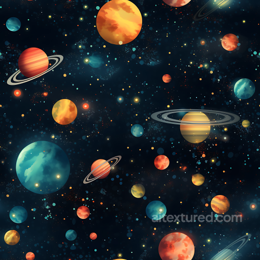 Space Texture Featuring Vibrant Planets and Starfield seamless Star, space, planets PBR texture