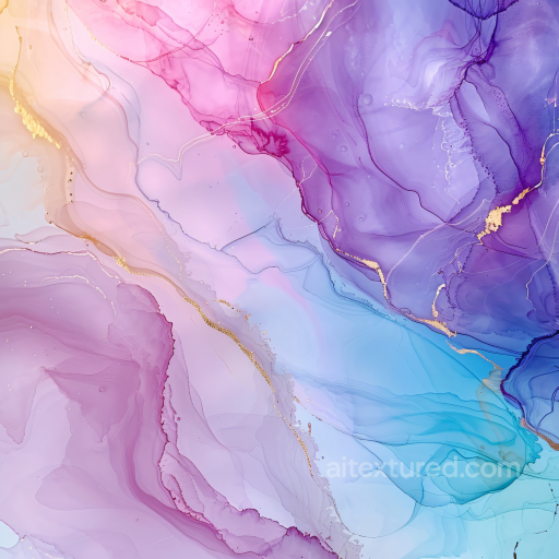Alcohol Ink PBR Texture Featuring Soft Pastel Violet and Blue Fluid Swirls with Gold Vein… seamless Alcohol ink PBR texture