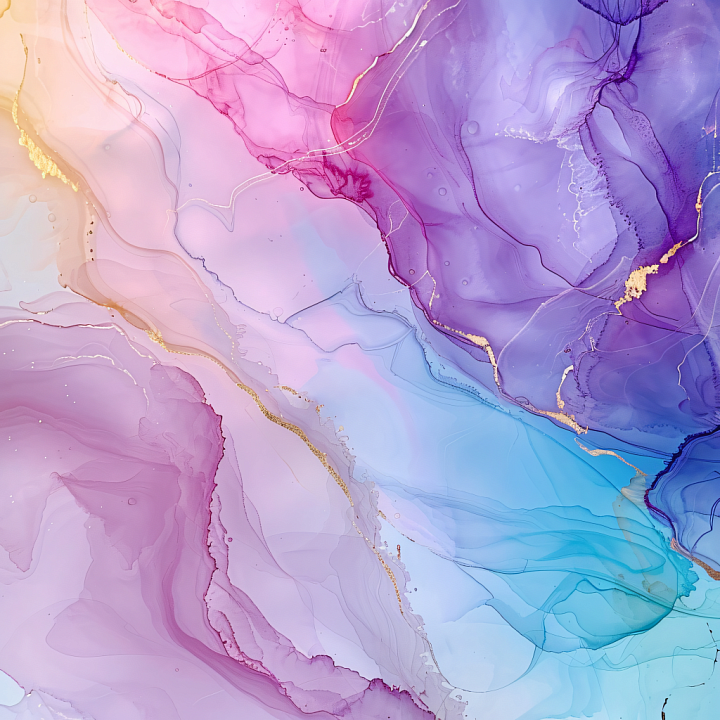 Alcohol Ink Featuring Soft Pastel Violet and Blue Fluid Swirls with Gol… seamless PBR texture preview