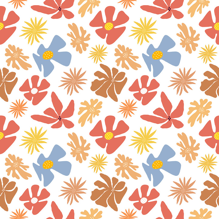 Floral Pattern with Colorful Abstract Flowers and Playful Rhythm seamless PBR texture preview