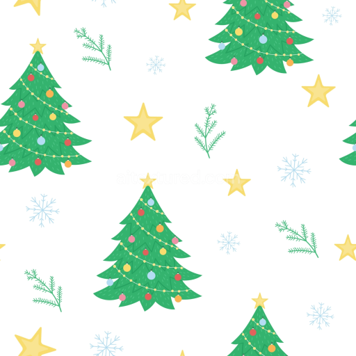 Seamless 3D PBR Texture of Colorful Christmas Trees with Stars and Snowflakes