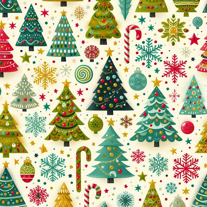 Christmas Digital Paper Featuring Colorful Decorated Trees And Holiday… seamless PBR texture preview