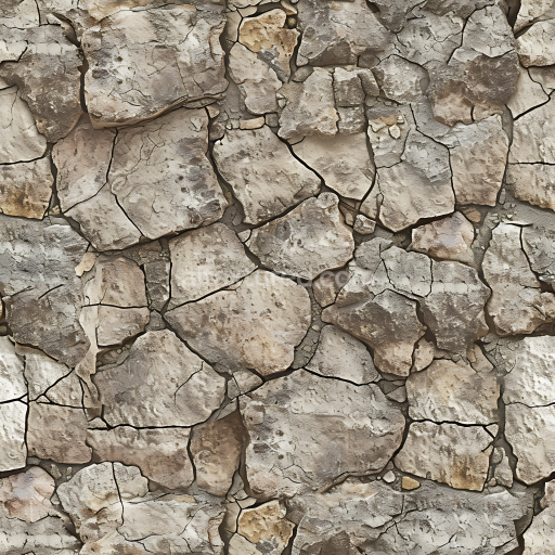 Seamless 3D PBR Cracked Dry Stone Ground Texture with Weathered Flat Stones