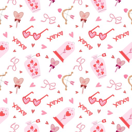 Pattern PBR Texture with Cute Valentine's Day Icons & Playful Heart Motifs seamless Pattern Bundle PBR texture