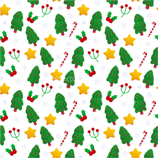 Seamless 3D PBR Texture Featuring Bright Christmas Trees, Stars & Candy Canes