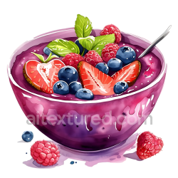 seamless Acai Berry Bowl Breakfast Graphic with Strawberries, Blueberries, and Raspberries texture 8k free download PBR