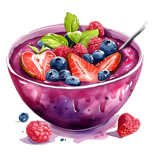Acai Berry Bowl Breakfast Graphic with Strawberries, Blueberries, and Raspberries