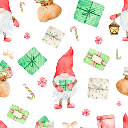 seamless Seamless 3D PBR Texture Featuring Whimsical Christmas Watercolor Gnomes & Festive Gifts texture 8k free download PBR