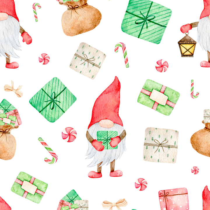 Featuring Whimsical Christmas Watercolor Gnomes & Festive Gifts seamless PBR texture preview