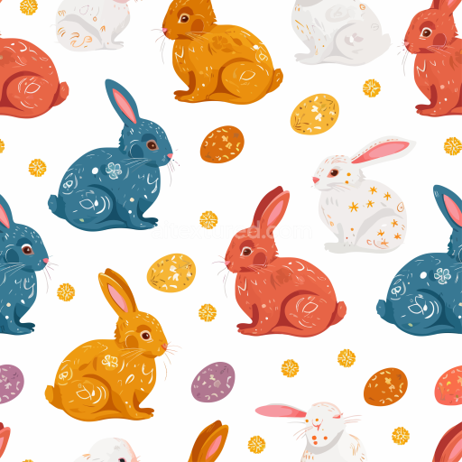 Seamless 3D PBR texture featuring colorful Easter bunnies and decorated eggs digital paper