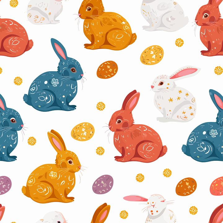 Featuring Colorful Easter Bunnies And Decorated Eggs Digital Paper seamless PBR texture preview