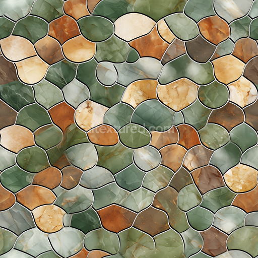 Seamless 3D PBR Green and Brown Marble Mosaic Texture with Polished Stones