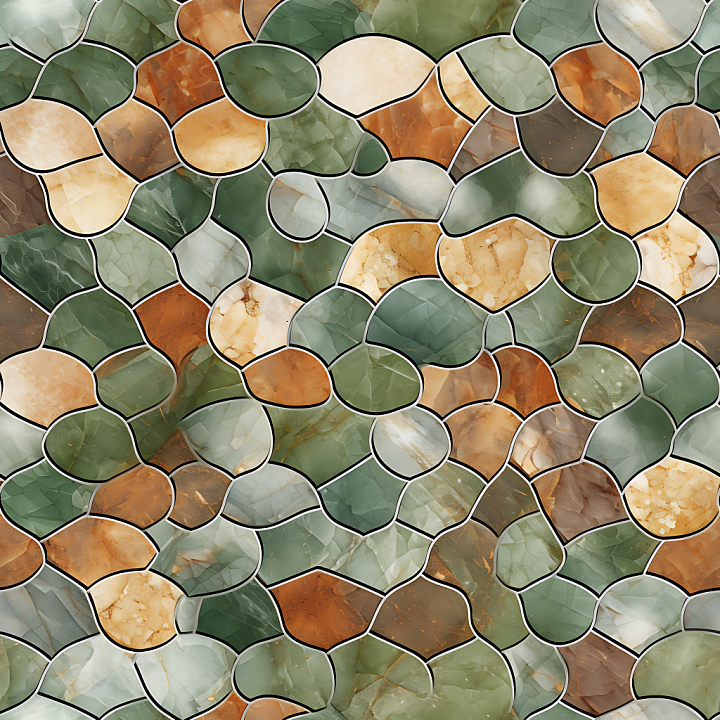 Green and Brown Marble Mosaic with Polished Stones seamless PBR texture preview