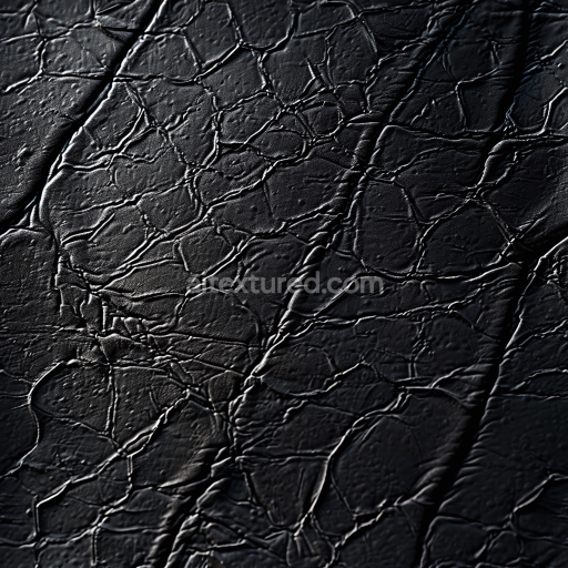 Seamless 3D cracked black leather PBR texture with aged surface and fine wrinkles