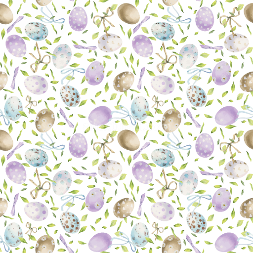 Seamless 3D PBR Texture with Pastel Easter Eggs and Leafy Pattern