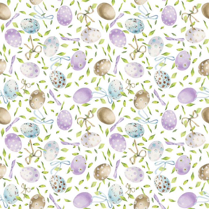Of Pastel Watercolor Easter Eggs With Ribbon And Leaves seamless PBR texture preview