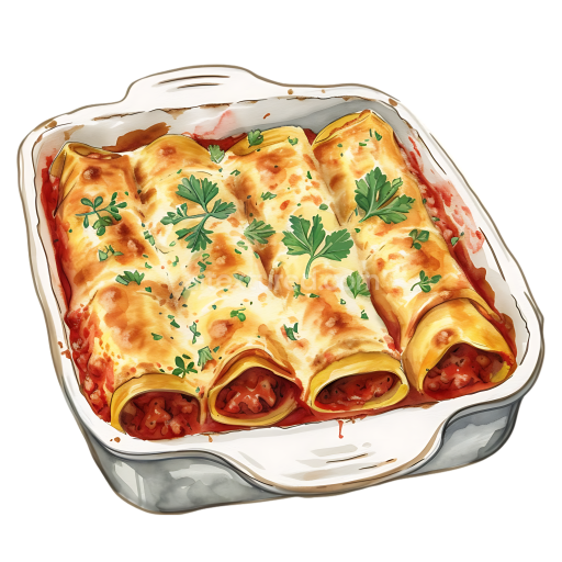Breakfast Cannelloni with Meat Filling and Bechamel Sauce Illustration