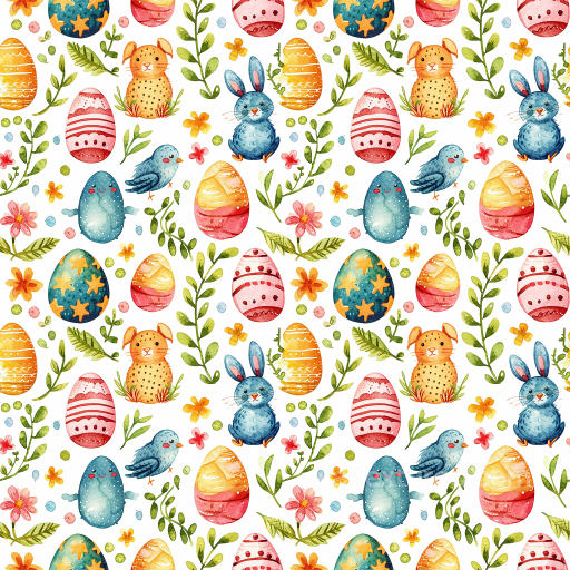 All Easter Digital paper Texture of Colorful Easter Watercolor Eggs & Bunny Pattern seamless All Easter Digital paper PBR texture