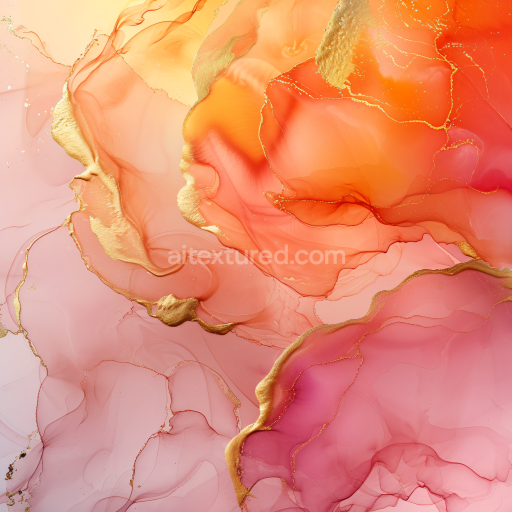 Seamless 3D Alcohol Ink PBR Texture Featuring Peach Tones and Metallic Gold Veins