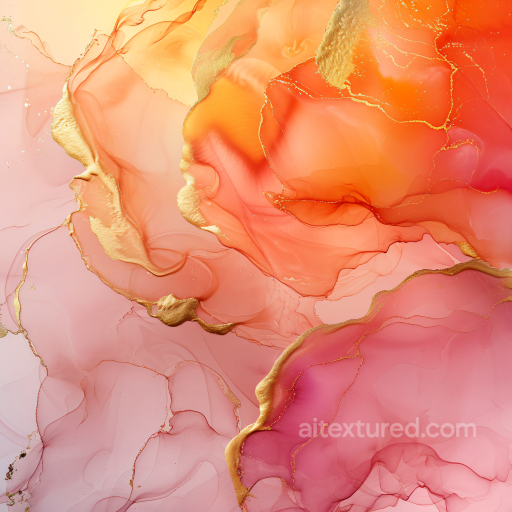 Alcohol Ink PBR Texture Featuring Peach Tones and Metallic Gold Veins seamless Alcohol ink PBR texture