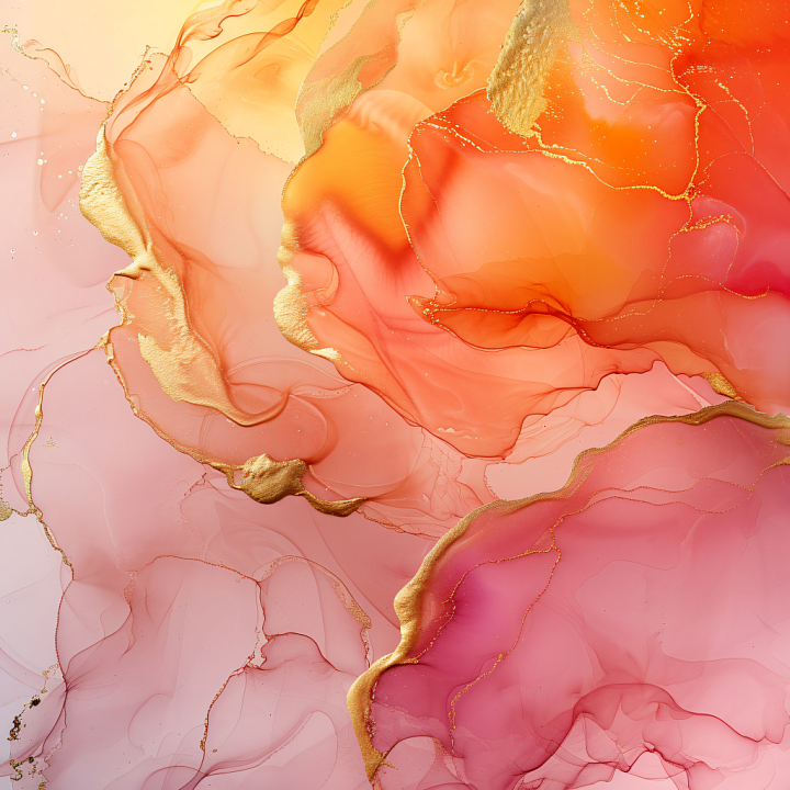 Alcohol Ink Featuring Peach Tones and Metallic Gold Veins seamless PBR texture preview