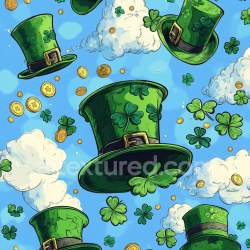 seamless Seamless 3D PBR Texture Featuring St Patrick Green Hats and Shamrocks on Blue Background texture 8k free download PBR