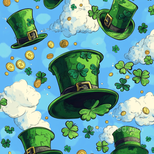 Featuring St Patrick Green Hats and Shamrocks on Blue Background seamless St patrick digital paper bundle PBR texture