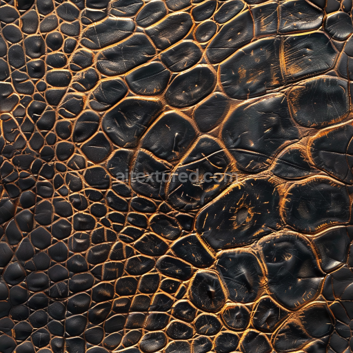 Seamless 3D PBR Texture of Distressed Black Crocodile Leather with Glossy Finish