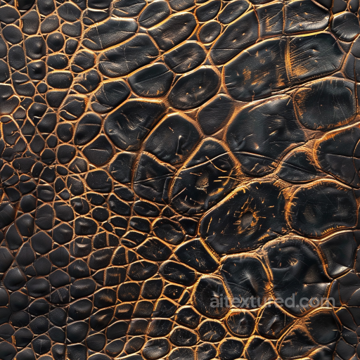 Distressed Black Crocodile Leather Seamless Texture with Glossy Finish seamless Leather PBR texture