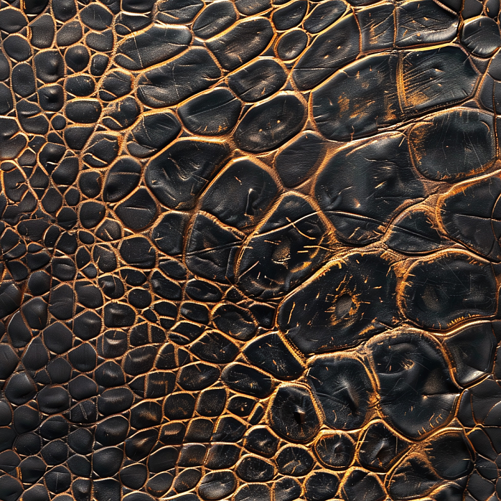 Distressed Black Crocodile Leather with Glossy Finish seamless PBR texture preview