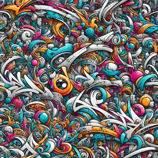 Seamless 3D PBR Graffiti Texture Featuring Colorful Abstract Urban Art