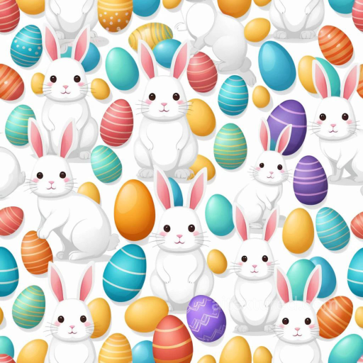 All Easter Digital paper Texture of Cute White Easter Bunnies with Colorful Painted Eggs seamless All Easter Digital paper PBR texture