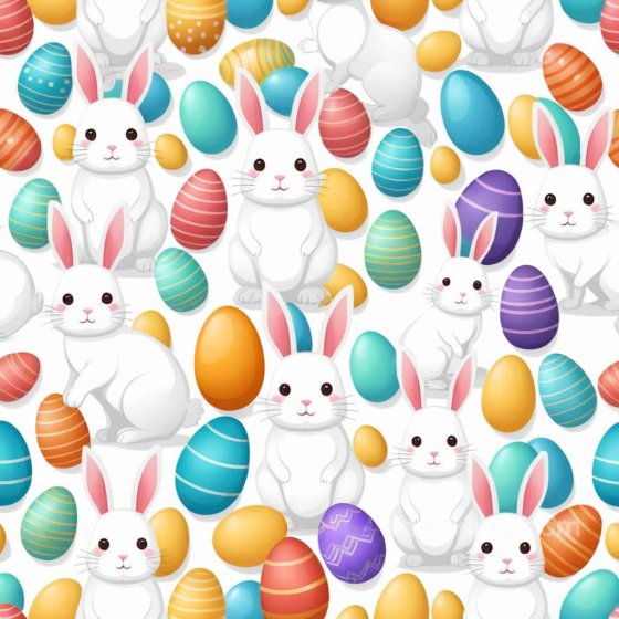 All Easter Digital paper Texture of Cute White Easter Bunnies with Colorful Painted Eggs All Easter Digital paper texture preview