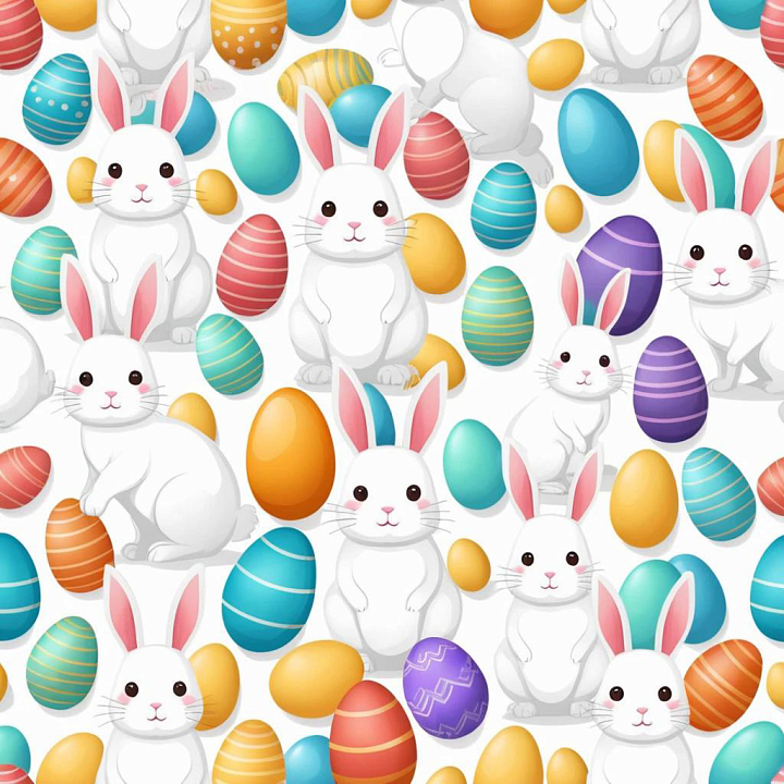 All Easter Digital paper of Cute White Easter Bunnies with Colorful Pai… seamless PBR texture preview