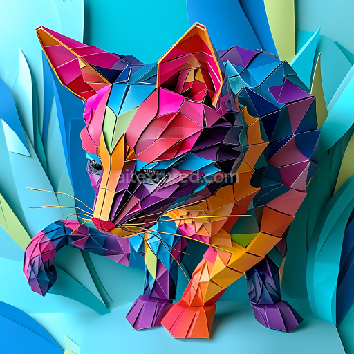 Seamless 3D PBR Texture of Origami-Inspired Colorful Asian Palm Civet Pattern