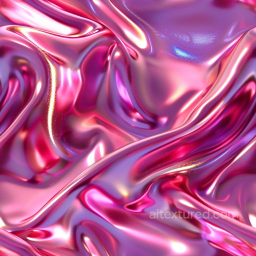Seamless 3D PBR Texture of Glossy Pink Iridescent Fabric with Fluid Reflective Folds texture preview