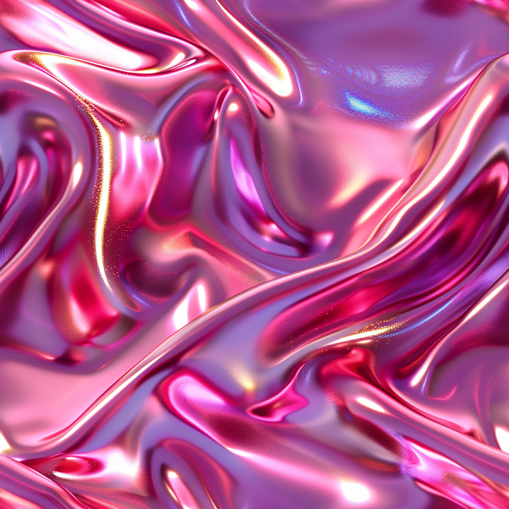 Glossy Pink Iridescent Fabric with Fluid Reflective Folds seamless PBR texture preview